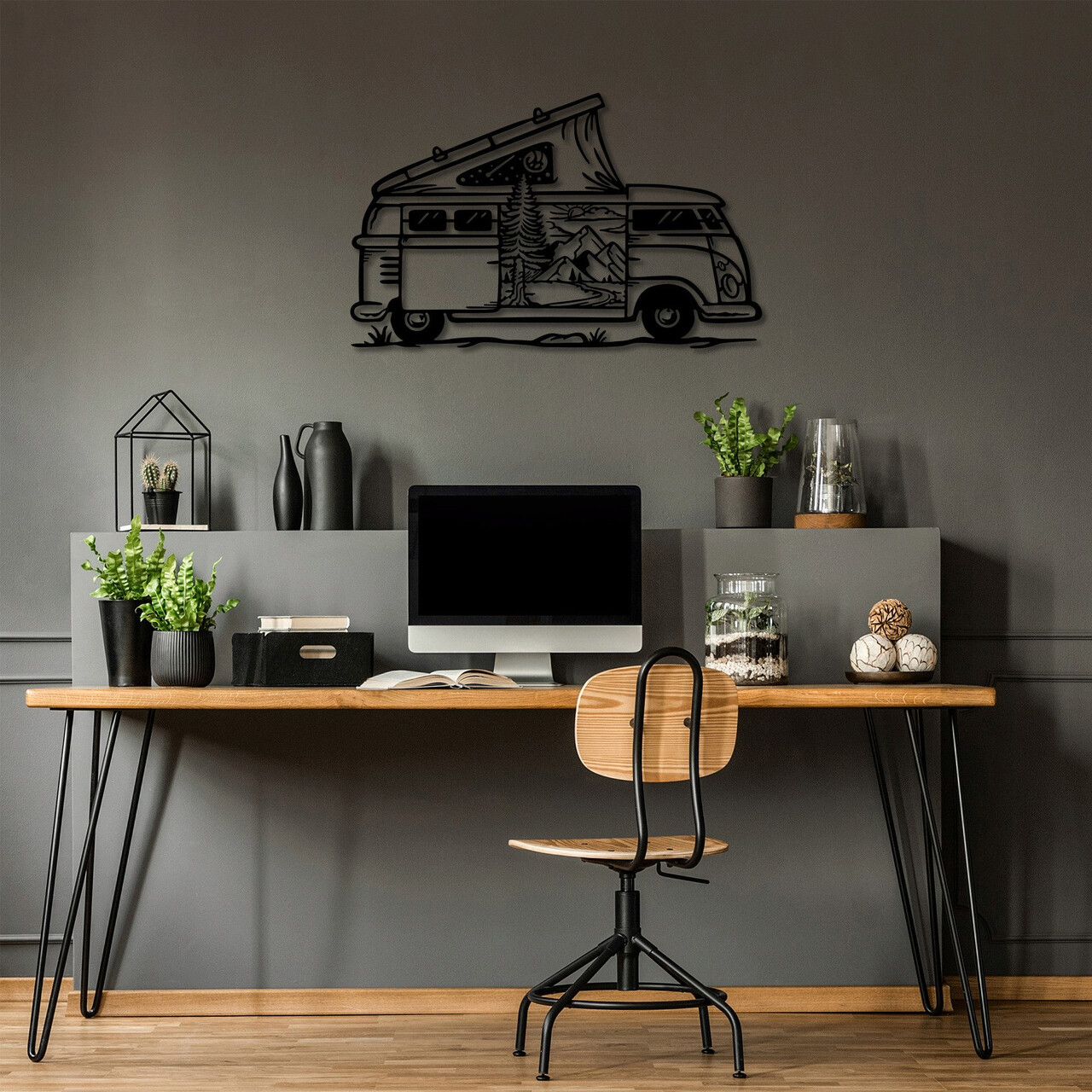 Decoratiune de perete, Caravan, Dimensiuni: 55 x 90 cm, Negru - imagine 6